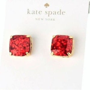 KATE SPADE Red Glitter Square Stud Earrings